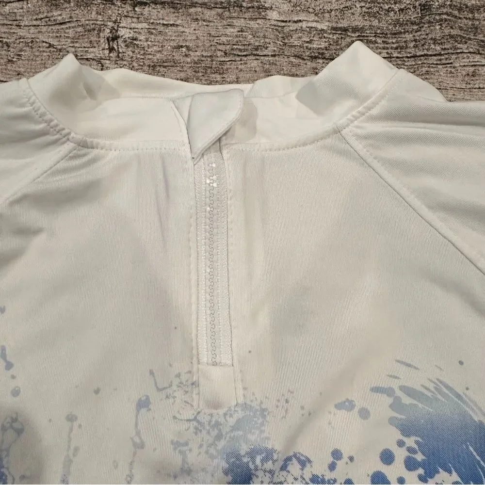 Wonder Nation Jawsome Shark Long Sleeved Quarter Zip Rashguard in White Size 8